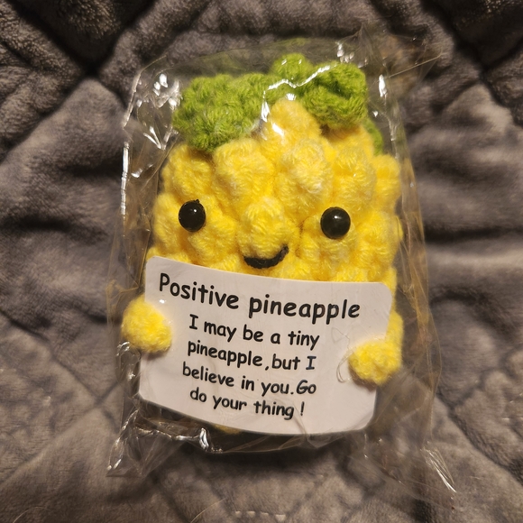 Positive Pineapple Small Crochet Plush Toy Yellow and Green Encourage Loved Ones - Picture 2 of 7